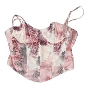 WHITE FOX Pink Marble Print Corset Top Cropped Bustier Zip Closure Size M